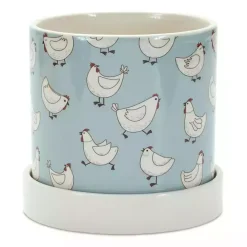 Outlet Kirklands Home Blue Striped and Chicken Decorative Pots, Set of 2