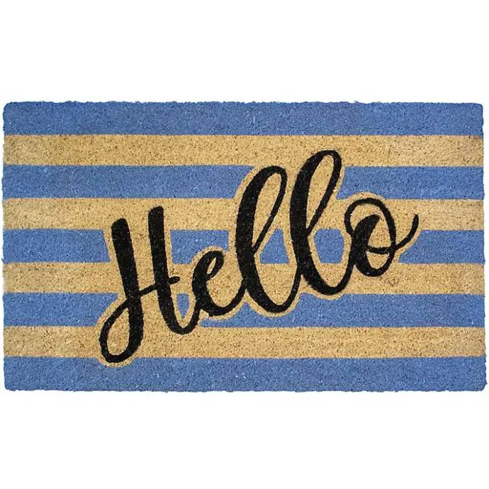 New Kirklands Home Blue Striped Hello Doormat