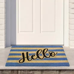 New Kirklands Home Blue Striped Hello Doormat
