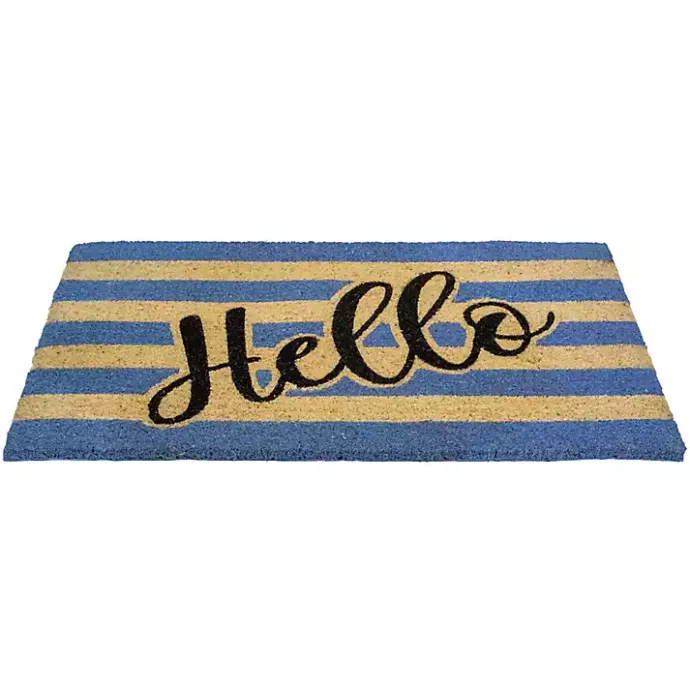New Kirklands Home Blue Striped Hello Doormat