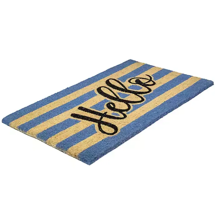 New Kirklands Home Blue Striped Hello Doormat