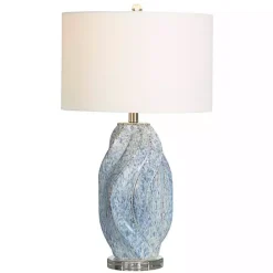 Discount Kirklands Home Blue Swirl Ceramic Table Lamp White