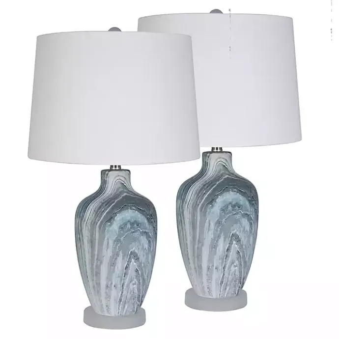 Sale Kirklands Home Blue Swirl Geode Table Lamp, Set of 2 White