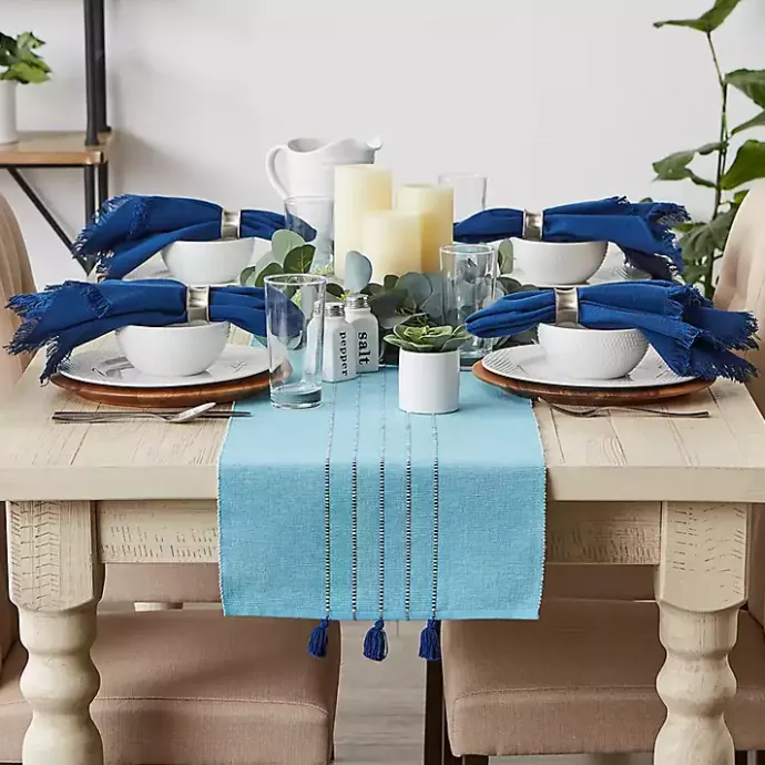 Discount Kirklands Home Thera Stripe Table Runner Blue