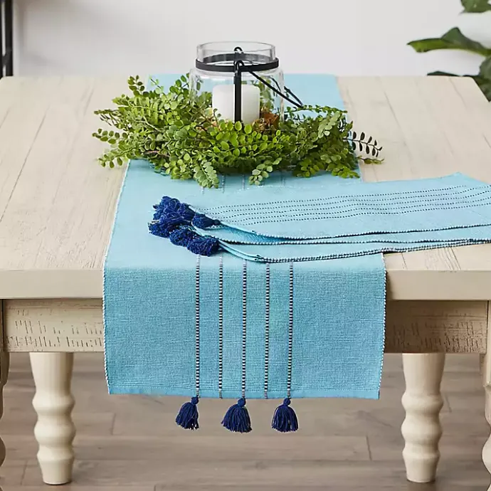 Discount Kirklands Home Thera Stripe Table Runner Blue