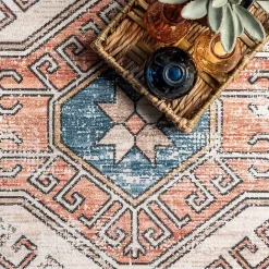 Online Kirklands Home Blue Tribal Motif Washable Area Rug, 5x8