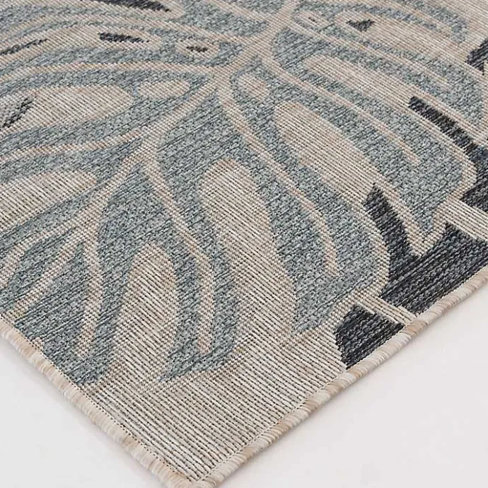 New Kirklands Home Tropical Leaf Indoor/Outdoor Area Rug, 5x7 Blue