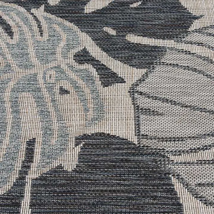 New Kirklands Home Tropical Leaf Indoor/Outdoor Area Rug, 5x7 Blue