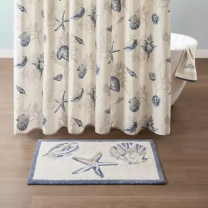 New Kirklands Home Blue Tufted Seashell Bath Mat