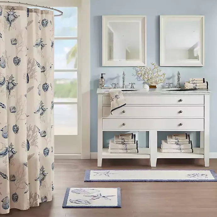 New Kirklands Home Blue Tufted Seashell Bath Mat