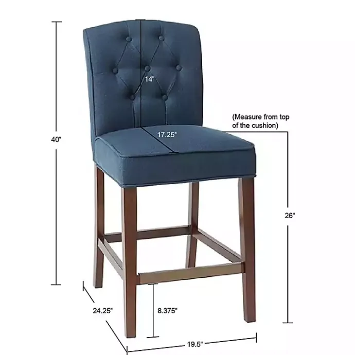 New Kirklands Home Tufted Upholstered Wood Counter Stool Blue