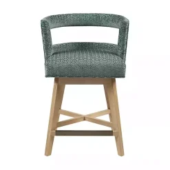New Kirklands Home Upholstered Low Back Swivel Counter Stool Blue