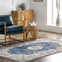 Clearance Kirklands Home Vintage Floral Washable Area Rug, 5x8 Blue