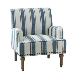 Outlet Kirklands Home Blue White Stripe Upholstered Accent Chair