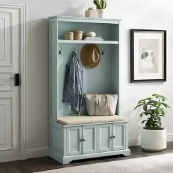 Outlet Kirklands Home Wood Hall Tree with Cushioned Bench Blue