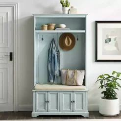 Outlet Kirklands Home Wood Hall Tree with Cushioned Bench Blue