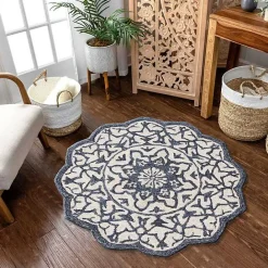 Clearance Kirklands Home Blue Wool Mosaic Medallion Round Area Rug, 3 ft.