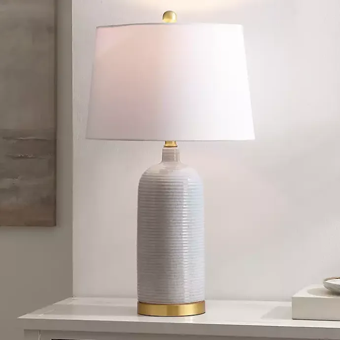 Hot Kirklands Home Blue-Gray Striations Ceramic Table Lamp White