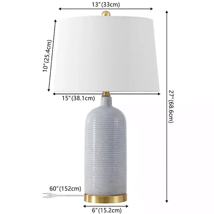 Hot Kirklands Home Blue-Gray Striations Ceramic Table Lamp White