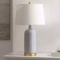 Hot Kirklands Home Blue-Gray Striations Ceramic Table Lamp White
