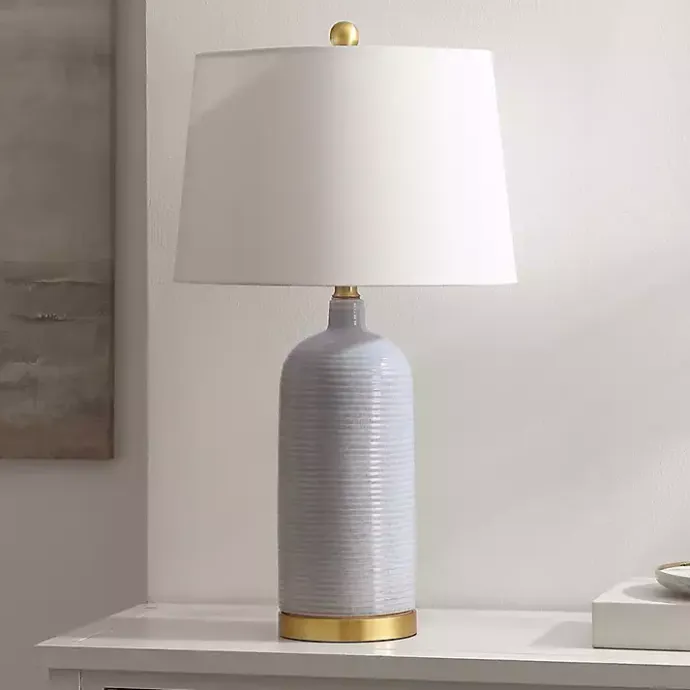 Hot Kirklands Home Blue-Gray Striations Ceramic Table Lamp White
