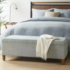 New Kirklands Home Blue-Gray Upholstered Soft-Close Storage Bench