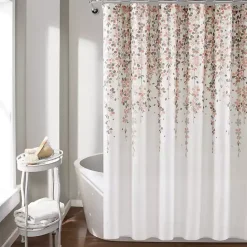 Clearance Kirklands Home Blush and Gray Weeping Flower Shower Curtain Pink