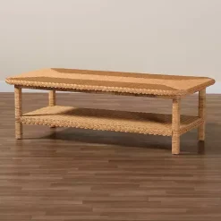 Online Kirklands Home Bohemian Braided Rat Coffee Table Tan