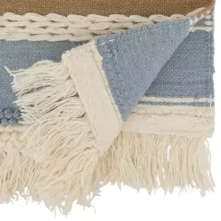 Discount Kirklands Home Boho Blue and Cream Woven Wool Table Runner