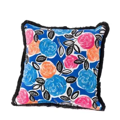 New Kirklands Home Bold Blue Floral Fringe Outdoor Pillow
