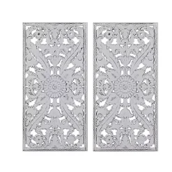 Sale Kirklands Home Botanical Wood Carved Panel Wall Plaques, Set of 2 White