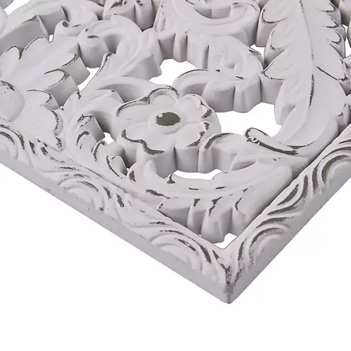 Sale Kirklands Home Botanical Wood Carved Panel Wall Plaques, Set of 2 White