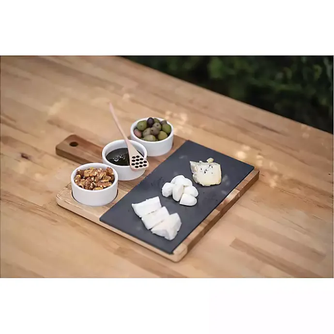 New Kirklands Home 3-Bowl Slate and Wood Serving Board