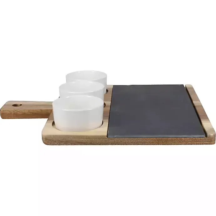 New Kirklands Home 3-Bowl Slate and Wood Serving Board