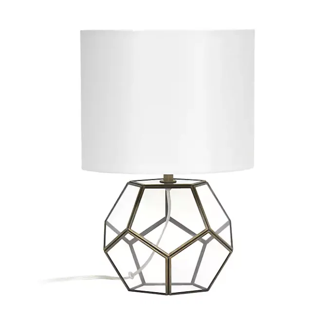 Outlet Kirklands Home Brass and Glass Octagon Table Lamp White
