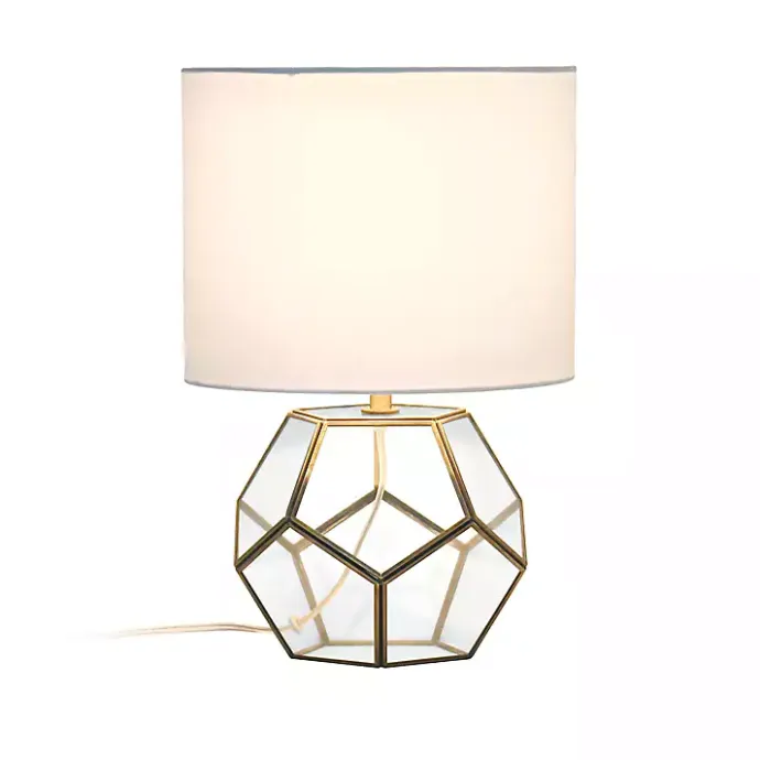 Outlet Kirklands Home Brass and Glass Octagon Table Lamp White