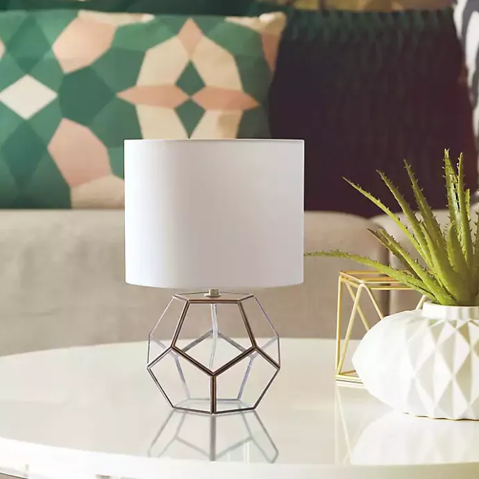 Outlet Kirklands Home Brass and Glass Octagon Table Lamp White