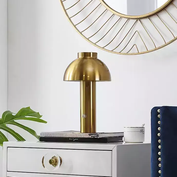 Outlet Kirklands Home Brass Dome LED Cordless Table Lamp, 12 in. Gold