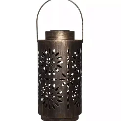 Kirklands Home Brass Metal Flower Cutout Solar Lantern Brown