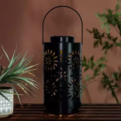 Kirklands Home Brass Metal Flower Cutout Solar Lantern Brown