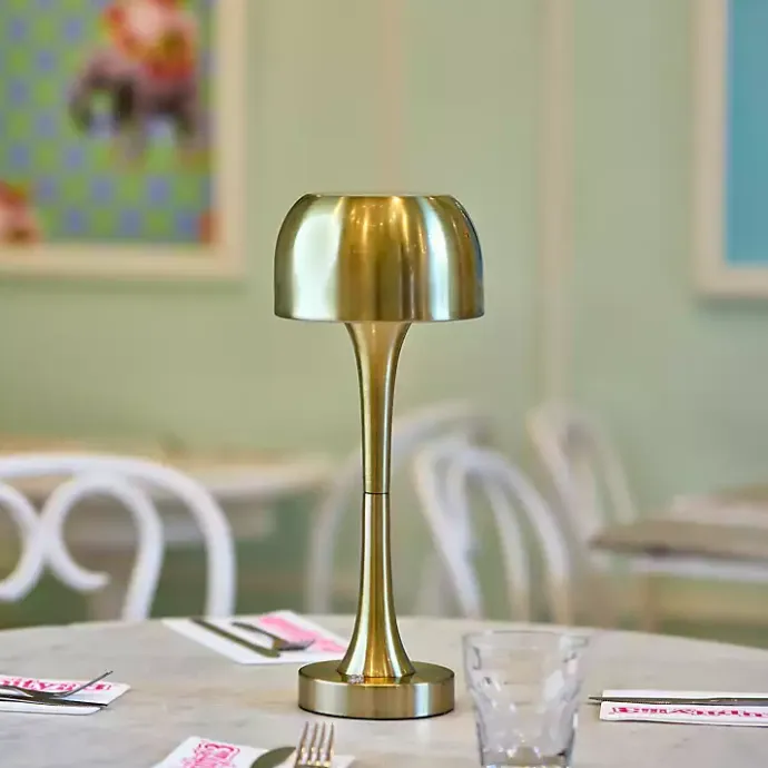 Outlet Kirklands Home Brass Tapered Dome Frosted Light Cordless Lamp Gold
