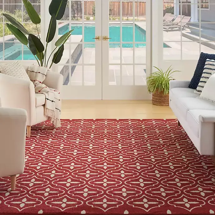Online Kirklands Home Brick & Ivory Quatrefoil Indoor/Outdoor Rug, 8x10
