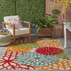 Hot Kirklands Home Bright Red Floral Burst Outdoor Area Rug, 6x9