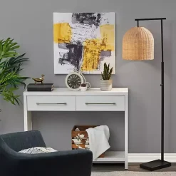 Clearance Kirklands Home Bronze and Woven Rat Stem Floor Lamp Tan
