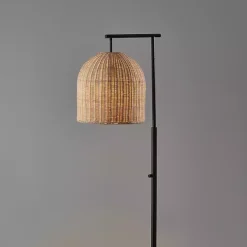 Clearance Kirklands Home Bronze and Woven Rat Stem Floor Lamp Tan