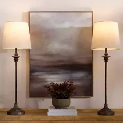 Kirklands Home Bronze Metal Candlestick Buffet Lamps, Set of 2 White