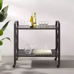 New Kirklands Home Bronze Metal 2-Tier Outdoor Bar Cart Brown