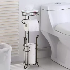 Discount Kirklands Home Bronze Toilet Paper Storage Stand with Basket Brown
