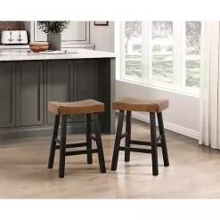 New Kirklands Home Brown & Wood Counter Stools, Set of 2 Black