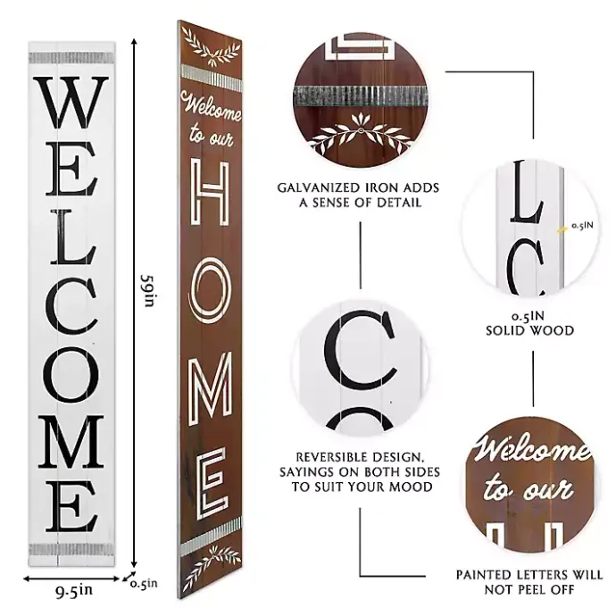 Kirklands Home Brown and White Welcome Home Two-Sided Porch Board